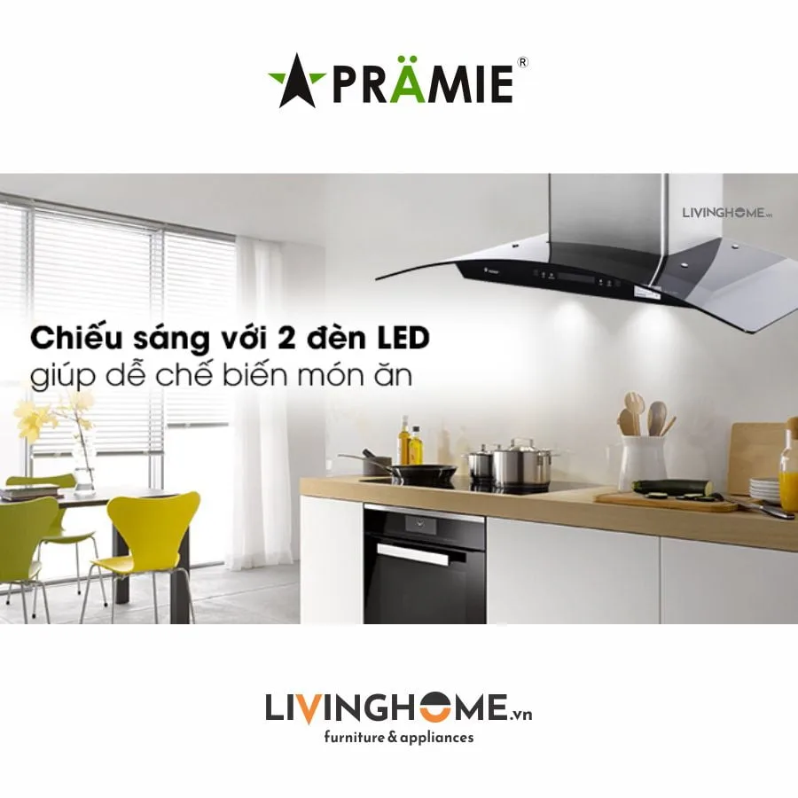 Máy hút mùi Pramie AC17 900 kính cong hiện đại động cơ mạnh 18 Máy hút mùi Pramie AC17 900