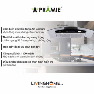 Máy hút mùi Pramie AC17 900 kính cong hiện đại động cơ mạnh 15 Máy hút mùi Pramie AC17 900