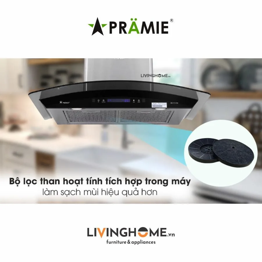 Máy hút mùi Pramie AC22 700 thiết kế kính cong bền tốt 9 Máy hút mùi Pramie AC22 700