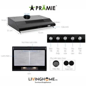 Máy hút mùi Pramie CL9B 700 âm tủ giúp tiết kiệm không gian 14 Máy hút mùi Pramie CL9B 700