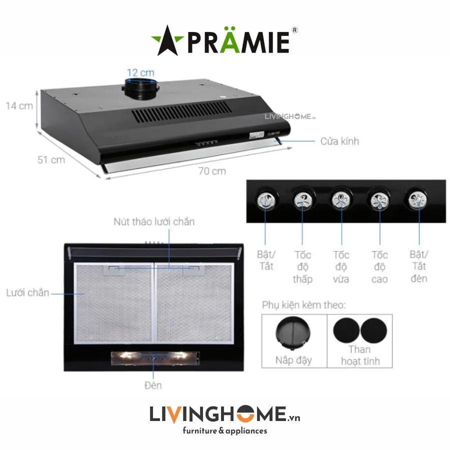 Máy hút mùi Pramie CL9B 700 âm tủ giúp tiết kiệm không gian 20 Máy hút mùi Pramie CL9B 700