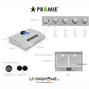 Máy hút mùi Pramie CL9S 700 cổ điển thiết kế kim loại sang trọng 14 Máy hút mùi Pramie CL9S 700