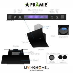 Máy hút mùi Pramie DE19 900 thông minh kính vát vẫy tay 25 Máy hút mùi Pramie DE19 900