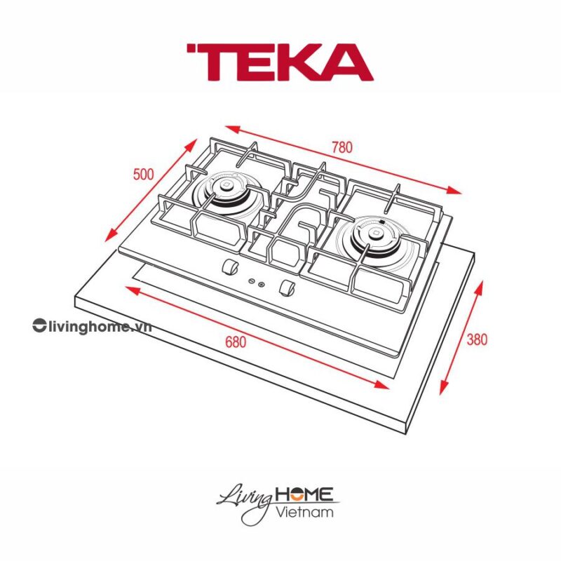 Bếp gas Teka GTI 78 2G AI AL DRB BUT âm 2 vùng nấu kính cường lực