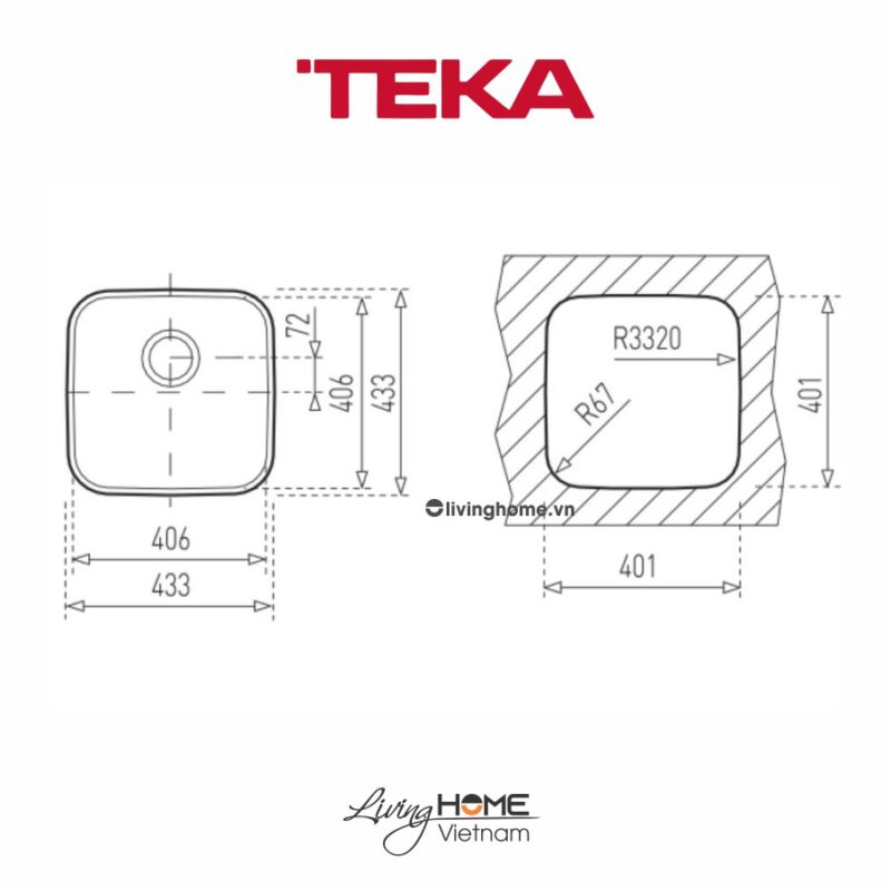 Chậu rửa Teka BE 40.40 1B lắp âm 1 hộc rửa