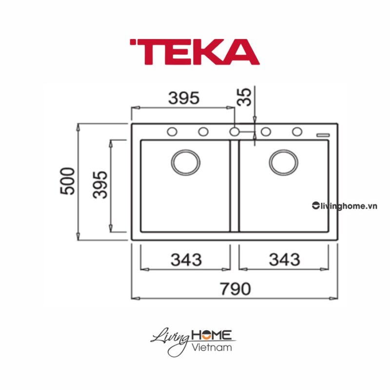 Chậu rửa Teka FORSQUARE 2B 790 Bl lắp nổi đá thạch anh màu đen 79cm