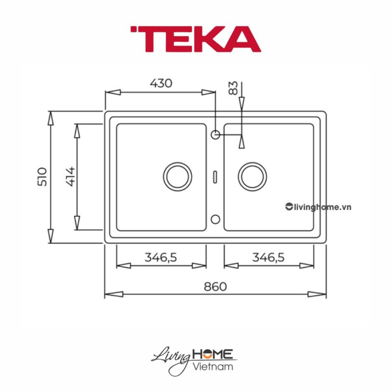 Chậu rửa Teka STONE 90 B-TG 2B Dg lắp nổi đá thạch anh màu Darkgrey