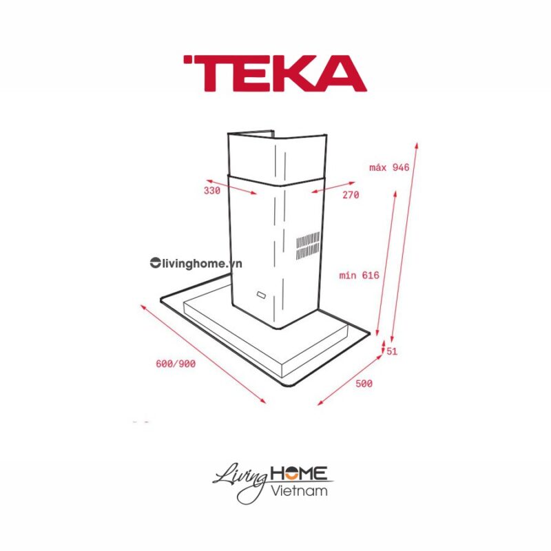 Máy hút mùi Teka DG3 ISLA 980 áp tường cao cấp phong cách