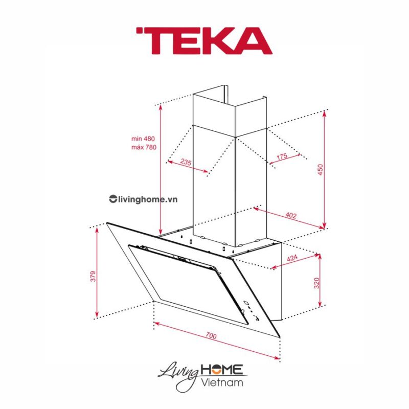 Máy hút mùi Teka DVT Pro 78660 TBS áp tường màu đen đẳng cấp điều khiển cảm ứng
