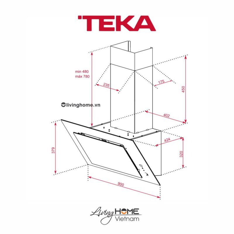 Máy hút mùi Teka DVT 98660 TBS BK áp tường màu đen hiện đại điều khiển cảm ứng