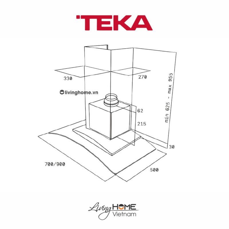Máy hút mùi Teka NC 780 áp tường thiết kế kính cong mềm mại sang trọng