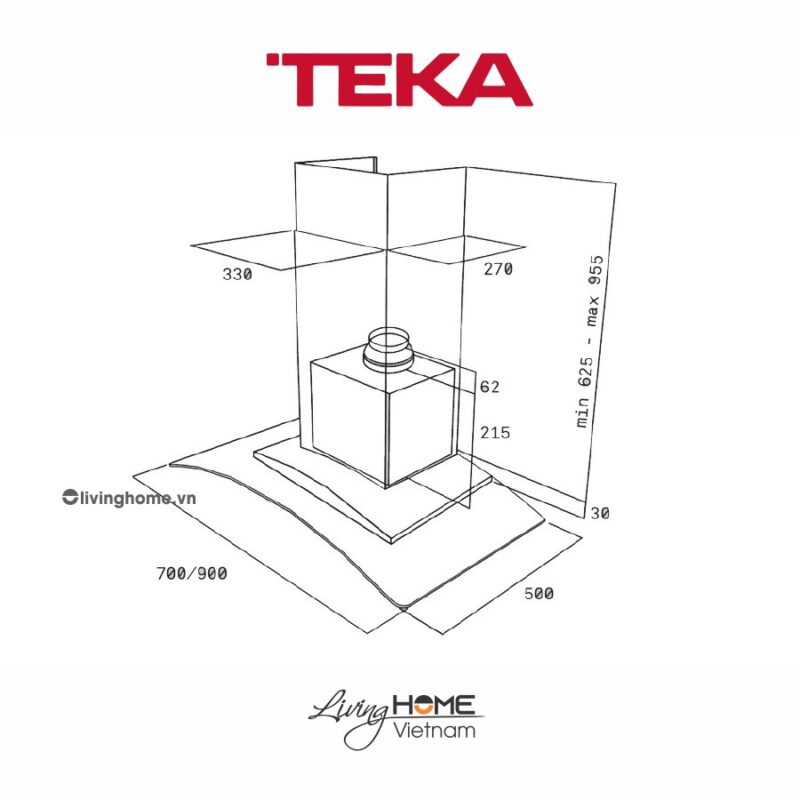 Máy hút mùi Teka NC 980 áp tường thiết kế kính cong nhẹ nhàng tinh tế