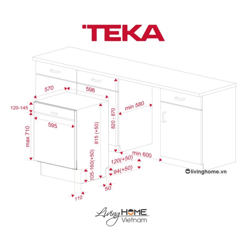 Máy rửa chén Teka DSI 76850 SS âm cảm biến thông minh 14 bộ chén dĩa