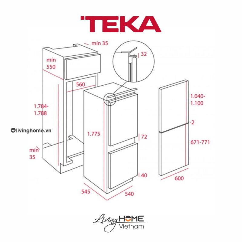 Tủ lạnh Teka CI3 350 NF lắp âm không đóng tuyết dung tích 270lít