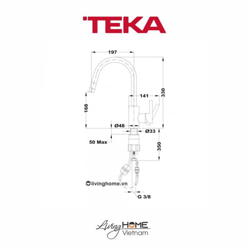 Vòi rửa chén Teka MTP 938 dây rút màu chrome tinh tế