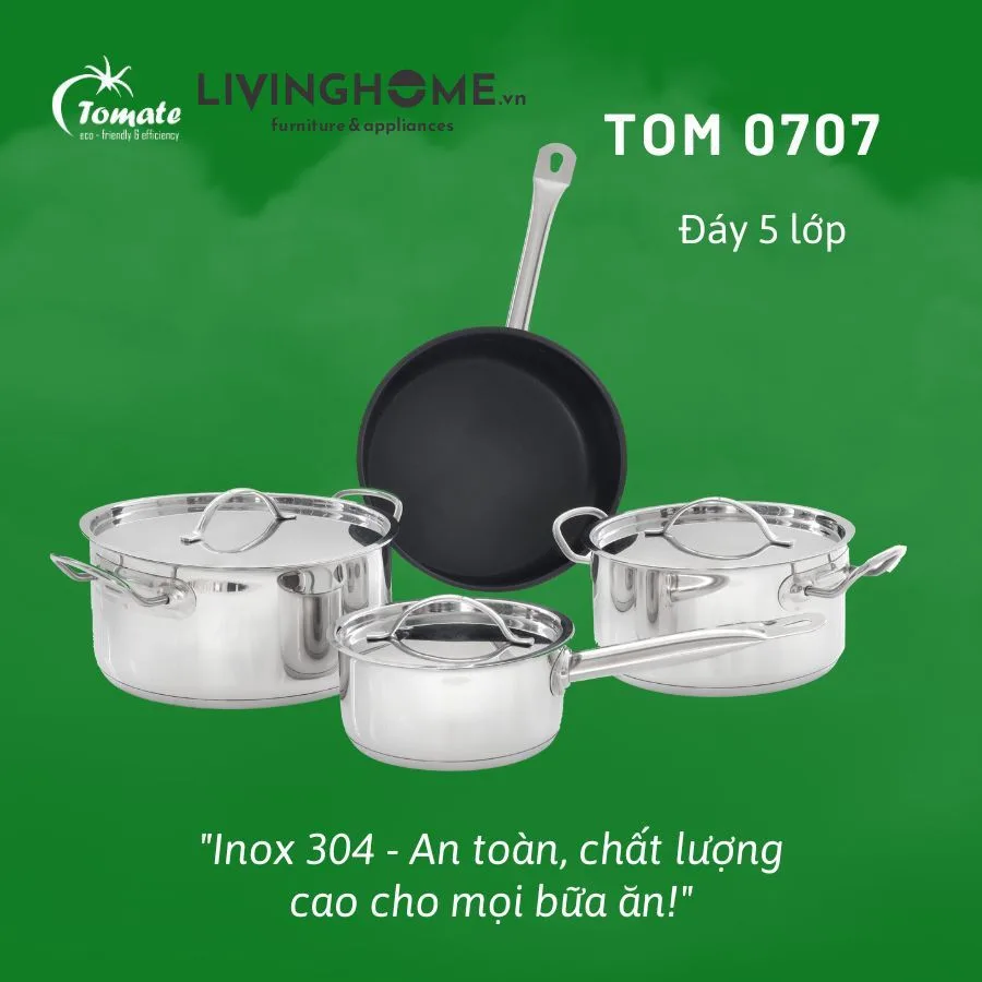Bộ Nồi Inox 304 Tomate TOM 0707, 7 Món 14 bo noi tomate tom 0707 1