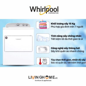 Máy sấy Whirlpool 3LWED4815FW 15 Kg dung tích lớn tiện lợi
