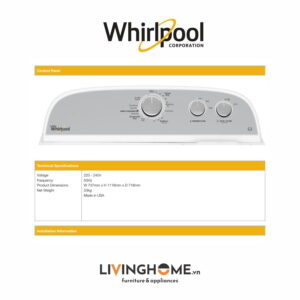 Máy sấy Whirlpool 3LWED4815FW 15 Kg dung tích lớn tiện lợi