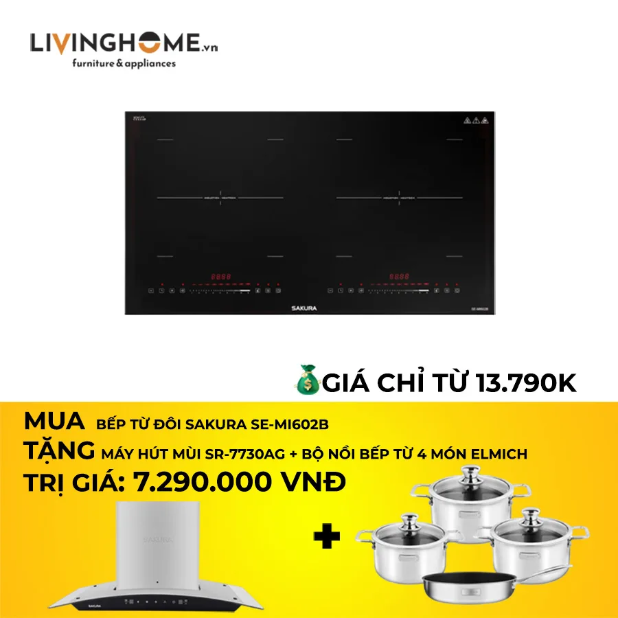 Bếp Từ Đôi Sakura SE-MI602B, 2 Từ, 73cm, Kính Schott Ceran 4 combo bep sakura 1