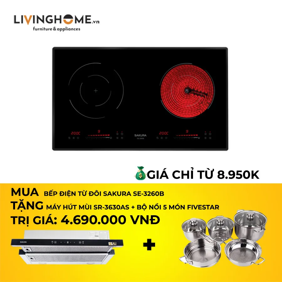 Bếp Điện Từ Đôi Sakura SE-3260B, 73cm, Kính Ceramic 4 combo bep sakura 4