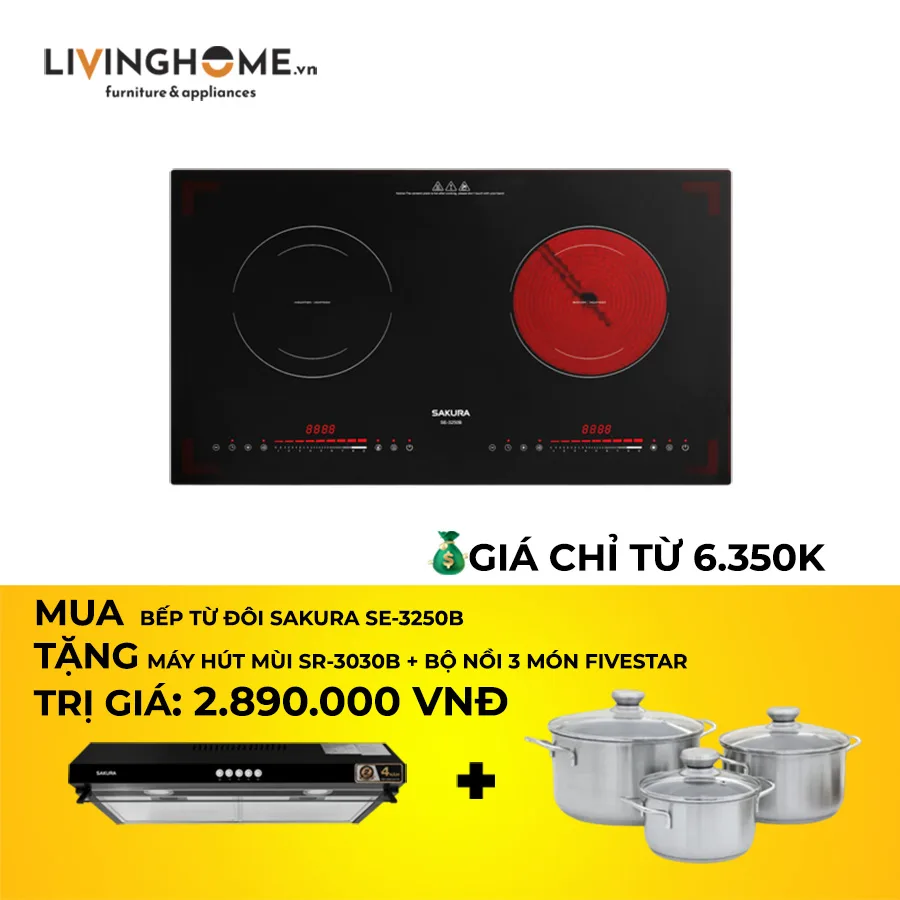 Bếp Điện Từ Đôi Sakura SE-3250B, 73CM, 1 Điện 1 Từ, Kính Ceramic 4 combo bep sakura 6