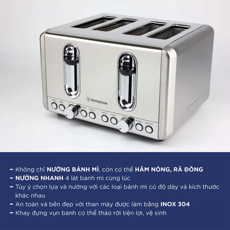 Máy Nướng Bánh Mì 4 Lát Westinghouse WKTT010 9 Máy Nướng Bánh Mì 4 Lát Westinghouse - WKTT010