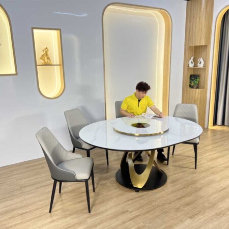 Bàn Ăn Bếp Từ Thông Minh Mặt Đá Mâm Xoay - CELINO