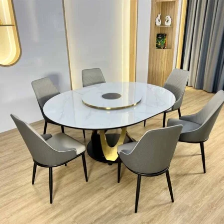 Bàn Ăn Bếp Từ Thông Minh Mặt Đá Mâm Xoay - CELINO