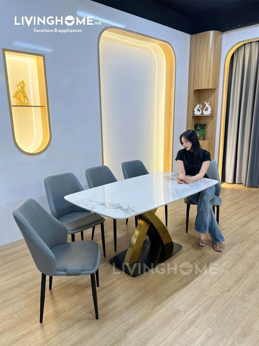 Bộ Bàn Ăn Cao Cấp Mặt Đá Sang Trọng Nhập Khẩu - LEANDRO 12 Bàn Ăn Cao Cấp Mặt Đá Sang Trọng Nhập Khẩu - LEANDRO