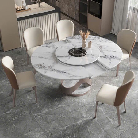 Bàn Ăn Tròn Xoay Thông Minh Có Bếp Từ Mặt Đá - MARINO