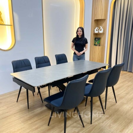 Bàn Ăn Mặt Đá Cao Cấp Thông Minh Mở Rộng - PRINCE Xám