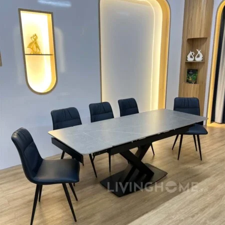 Bộ Bàn Ăn Mặt Đá Cao Cấp Thông Minh Mở Rộng - PRINCE Xám 10 Bàn Ăn Mặt Đá Cao Cấp Thông Minh Mở Rộng - PRINCE Xám