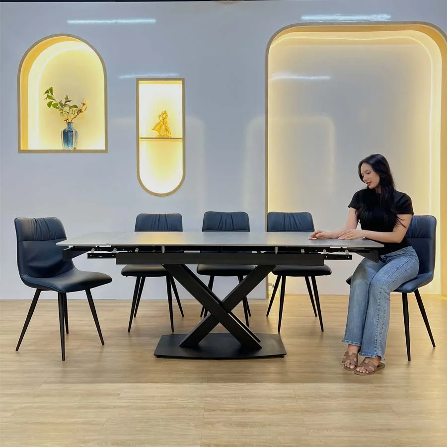 Bộ Bàn Ăn Mặt Đá Cao Cấp Thông Minh Mở Rộng - PRINCE Xám 3 Bàn Ăn Mặt Đá Cao Cấp Thông Minh Mở Rộng - PRINCE Xám