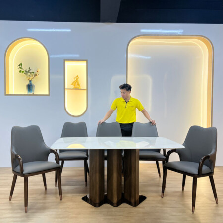 Bộ Bàn Ăn Mặt Đá Vi Tinh Thể Xuyên Sáng -TORO