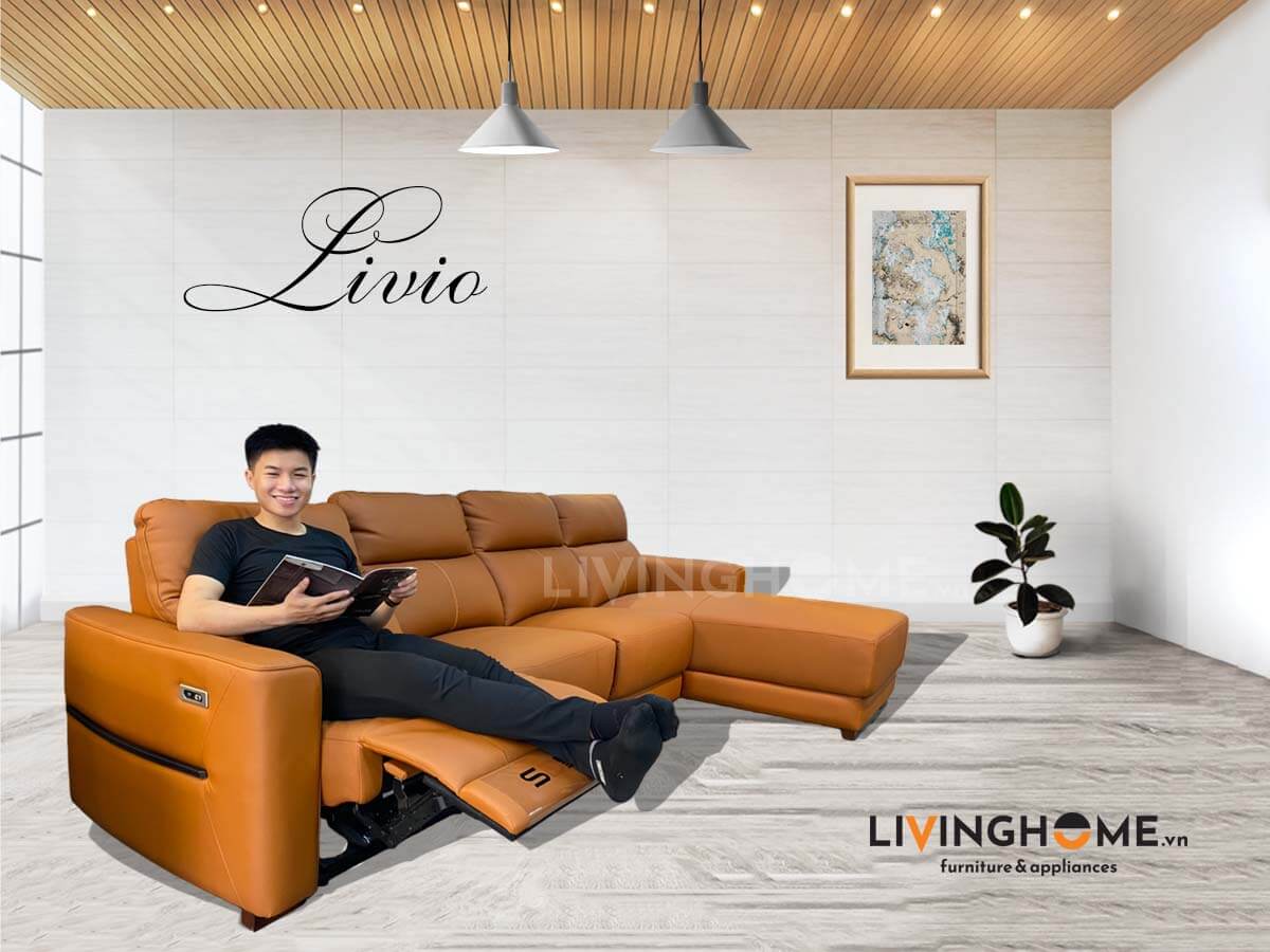 Sofa Góc Da Kết Hợp Ghế Sofa Thư Giản Chỉnh Điện - Livio 8 Sofa Livio hiện là đại diện cho dòng sofa thông minh trang bị những tính năng hữu ích phục vụ cuộc sống gia chủ thêm phần tiện nghi