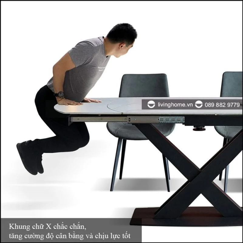 Bàn ăn thông minh mặt đá phiến Angelo xoay compass