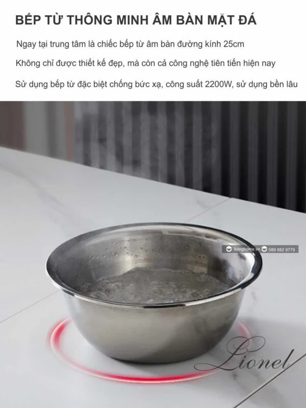 Bàn Ăn Thông Minh Có Bếp Từ Mặt Đá Ceramic - LIONEL 17 Bàn ăn thông minh có bếp từ Lionel mặt đá phiến bền bỉ