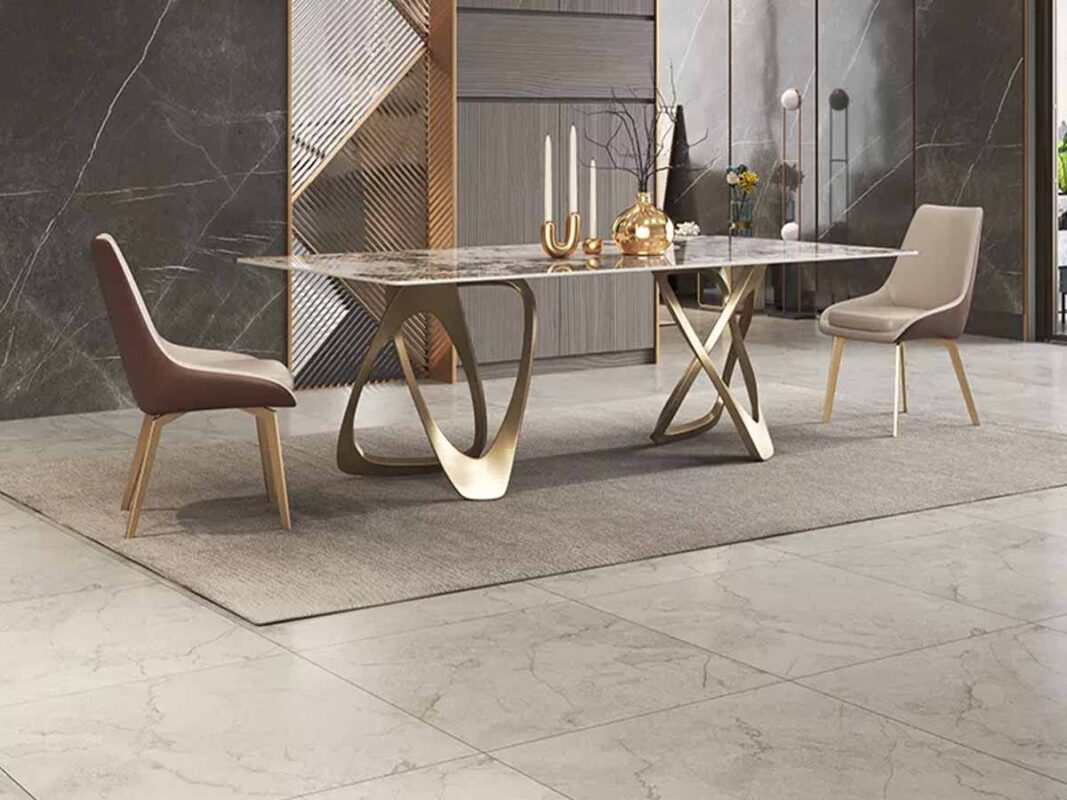 Bàn ăn nhập khẩu Jundio kiểu dáng luxury 8 Chân bàn cách điệu với kiểu dáng mới lạ và khung trụ vô cùng vững chắc