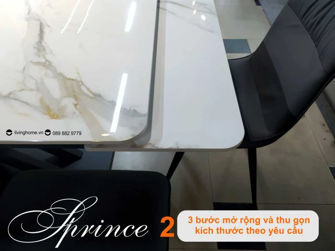 Bàn Ăn Mặt Đá Cao Cấp Thông Minh Mở Rộng - PRINCE Trắng 24 Bàn ăn thông minh mặt đá phiến Prince trắng núi tuyết