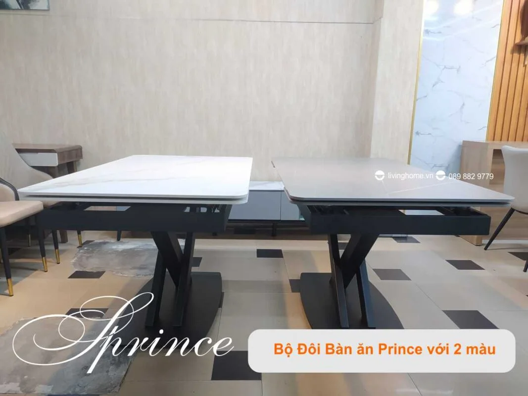 Bàn Ăn Mặt Đá Cao Cấp Thông Minh Mở Rộng - PRINCE Trắng 21 Bàn ăn thông minh mặt đá phiến Prince trắng núi tuyết