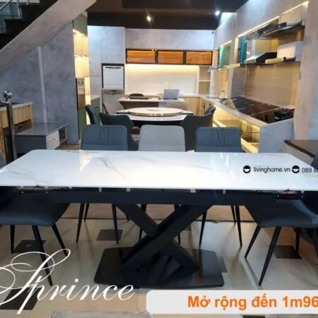 Bàn Ăn Mặt Đá Cao Cấp Thông Minh Mở Rộng - PRINCE Trắng 9 Bàn ăn thông minh mặt đá phiến Prince trắng núi tuyết