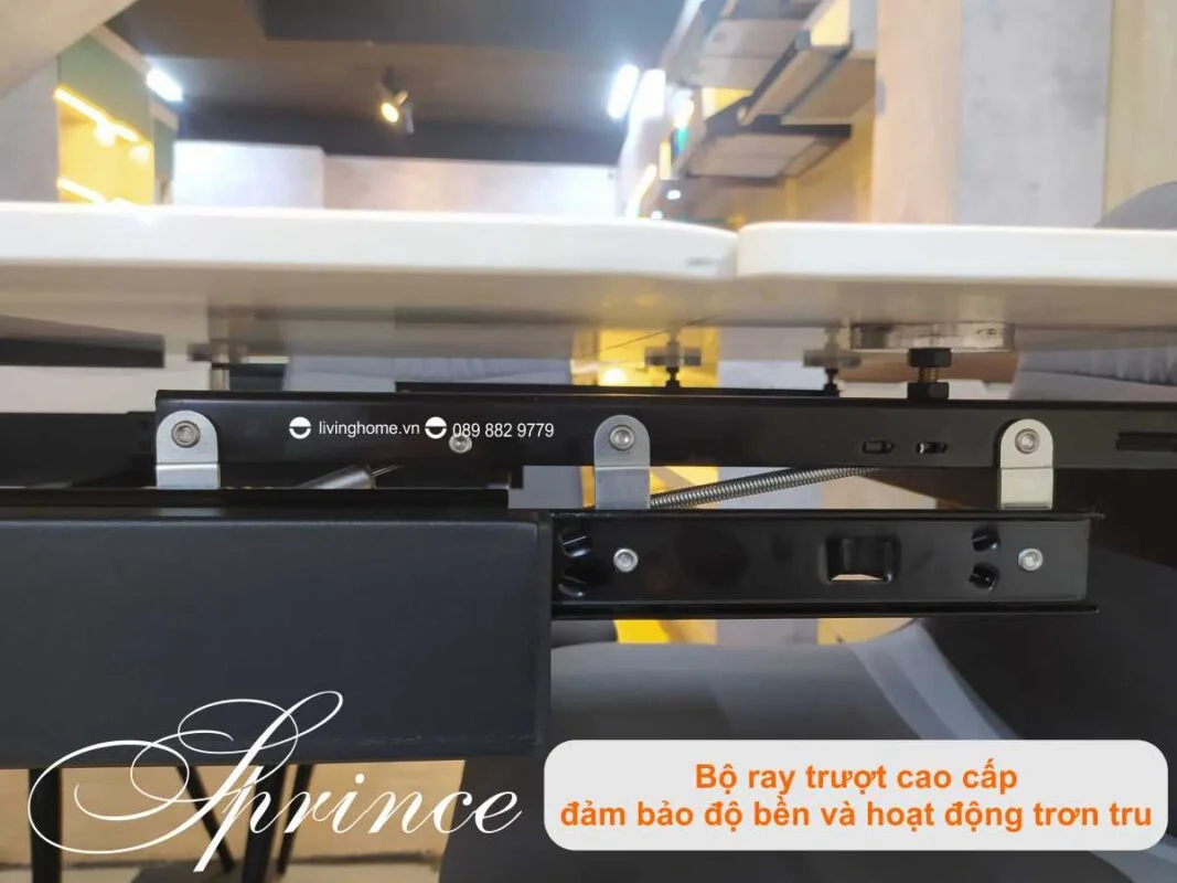 Bàn Ăn Mặt Đá Cao Cấp Thông Minh Mở Rộng - PRINCE Trắng 16 Bàn ăn thông minh mặt đá phiến Prince trắng núi tuyết