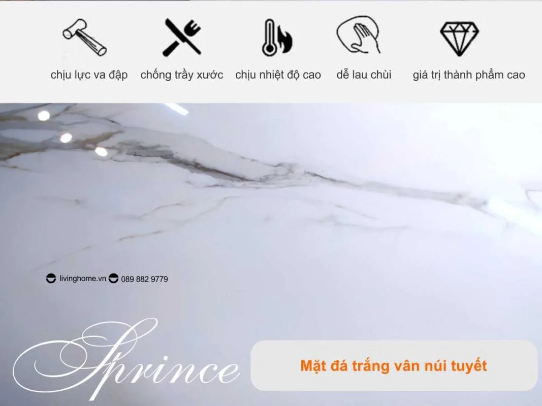 Bàn Ăn Mặt Đá Cao Cấp Thông Minh Mở Rộng - PRINCE Trắng 26 Bàn ăn thông minh mặt đá phiến Prince trắng núi tuyết