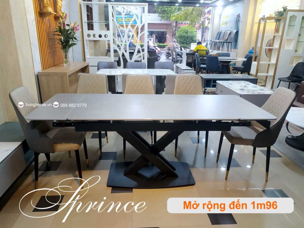 Bàn Ăn Thông Minh Mở Rộng Mặt Đá Ceramic - Prince Xám Bulgaria 11 Bàn Ăn Thông Minh Mặt Đá Phiến Prince Xám Bulgaria