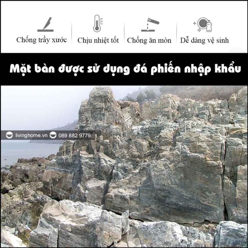Bàn ăn thông minh mặt đá phiến Rocco siêu bền chống cháy