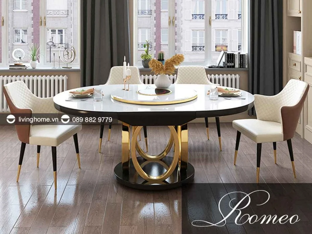 Bàn Ăn Tròn Xoay Thông Minh Có Bếp Từ Mặt Kính - ROMEO 14 Bàn ăn thông minh có bếp từ Romeo phong cách tiên phong