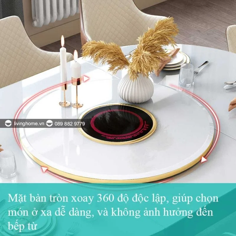 Bàn Ăn Tròn Xoay Thông Minh Có Bếp Từ Mặt Kính - ROMEO 16 Bàn ăn thông minh có bếp từ Romeo phong cách tiên phong