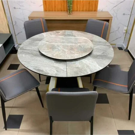 Bàn ăn tròn xoay mặt đá Round xếp mở thoải mái