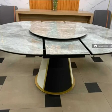 Bàn ăn tròn xoay mặt đá Round xếp mở thoải mái