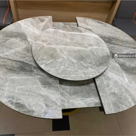 Bàn ăn tròn xoay mặt đá Round xếp mở thoải mái